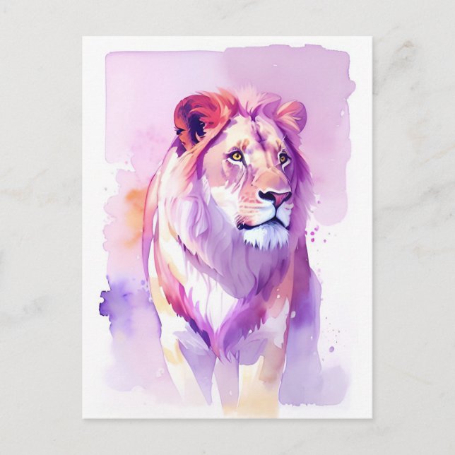 Cartão Postal Retrato de Lion Watercolor 3 (Frente)