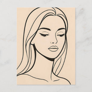 Cartão Postal Retrato de Mulher em Arte Linear Minimalista Elega