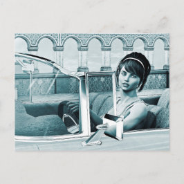 Cartão Postal Retrato de Mulher Glamour Azul Vintage