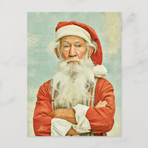 Cartão Postal Retrato de Natal do Papai Noel Mal-Humorado Vintag