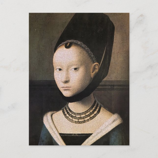 Cartão Postal Retrato de Petrus Christus de uma jovem mulher (Frente)