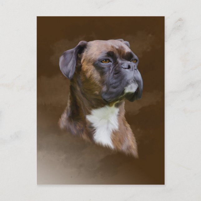Cartão Postal Retrato de pintura a óleo de cachorro boxer (Frente)