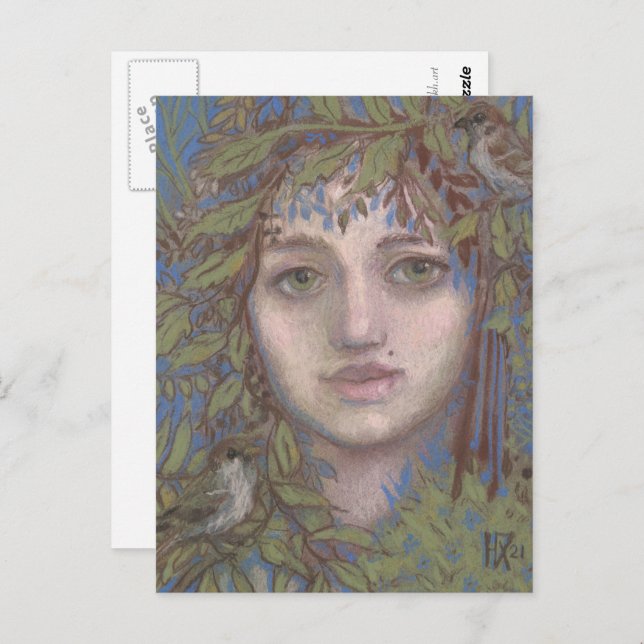 Cartão Postal Retrato de pintura artística surrealista da senhor (Frente/Verso)