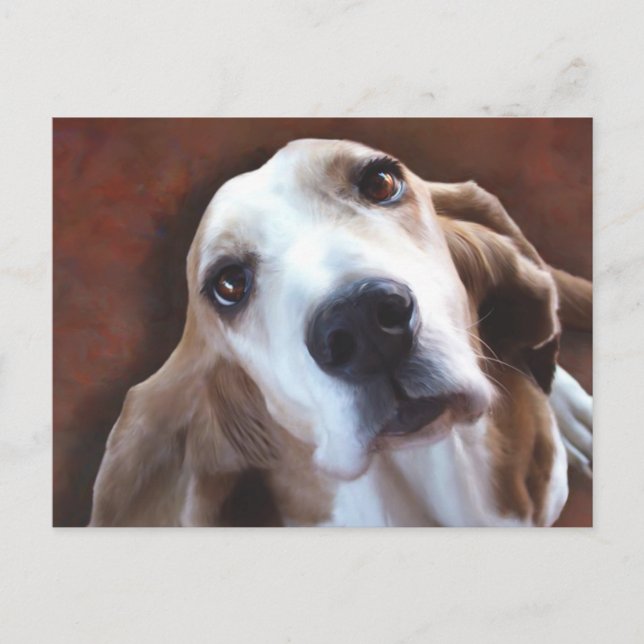 Cartão Postal Retrato de pintura de pintura fina de basset Hound (Frente)