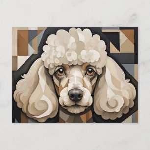 Cartão Postal Retrato de Poodle Cubista com Geométrico Abstrato