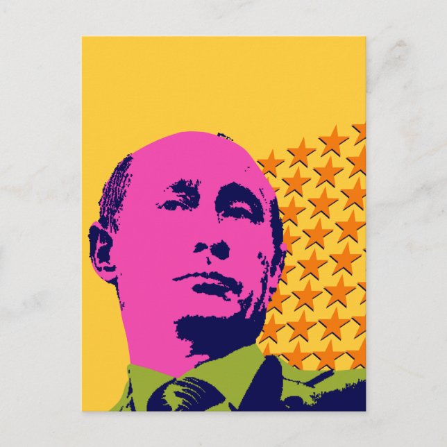 Cartão Postal Retrato de Pop de Arte Putin Rosa (Frente)