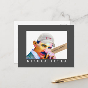 Cartão Postal Retrato de Tesla Engraçado