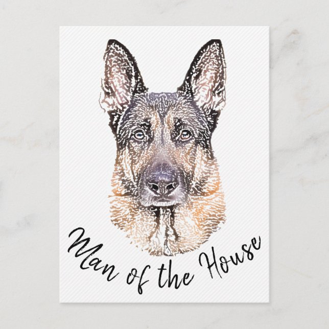 Cartão Postal Retrato de um Cachorro German shepherd Arte Espeta (Frente)