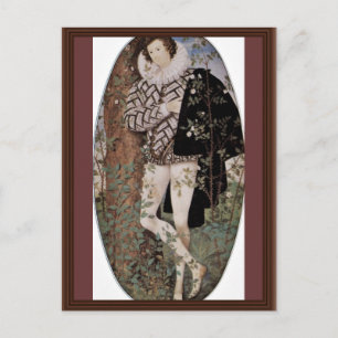 Cartão Postal Retrato De Um Jovem Com Rosas Oval De Nichola