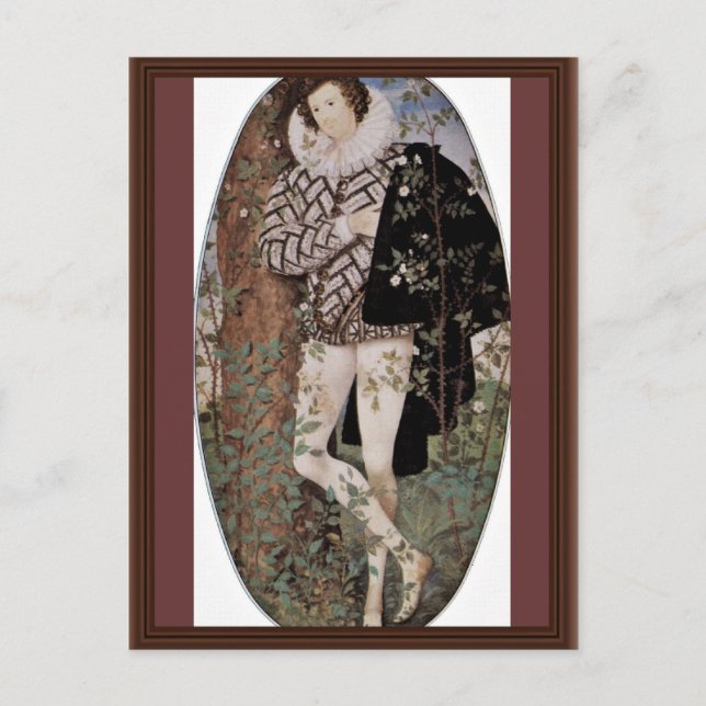 Cartão Postal Retrato De Um Jovem Com Rosas Oval De Nichola (Frente)