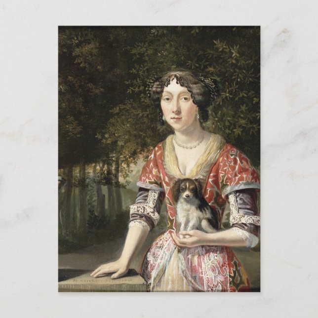 Cartão Postal Retrato de uma dama Vestindo um vestido vermelho e (Frente)