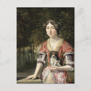 Cartão Postal Retrato de uma dama Vestindo um vestido vermelho e