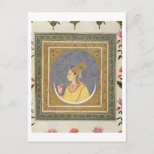 Cartão Postal Retrato de uma senhora segurando uma pétala de lót