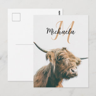 Cartão Postal retrato de vaca das Terras Altas com nome personal