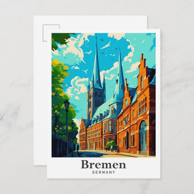 Cartão Postal Retrato de Viagem Antiga Bremen Alemanha  (Frente/Verso)
