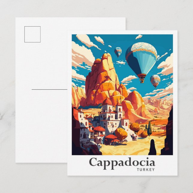 Cartão Postal Retrato de Viagens vintage da Cappadocia (Frente/Verso)