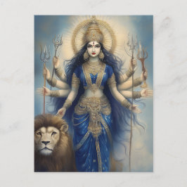 Cartão Postal Retrato Divino Hindu da Deusa Durga com Leão