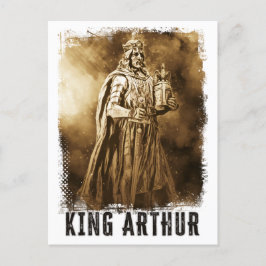 Cartão Postal Retrato do Rei ARTHUR Vintage com Coroa e Espada