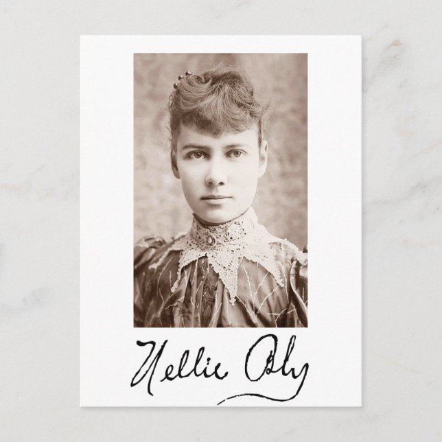 Cartão Postal Retrato e assinatura de Nellie Bly (Frente)