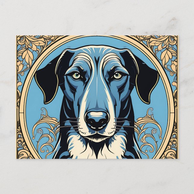 Cartão Postal Retrato elegante Greyhound Art Nouveau (Frente)