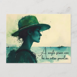 Cartão Postal Retrato em Aquarela Vintage de Mulher à Beira-Mar