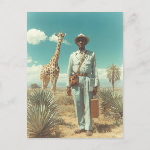 Cartão Postal Retrato Estilizado de Girafa na Paisagem do Safari