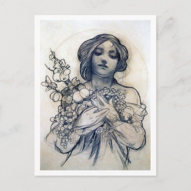 Cartão Postal Retrato (Estudo), Alphonse Mucha (Frente)