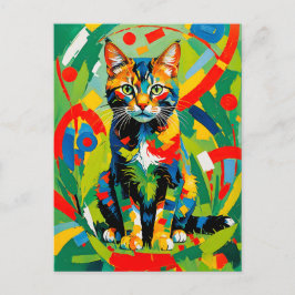Cartão Postal Retrato Geométrico de Gato Felino