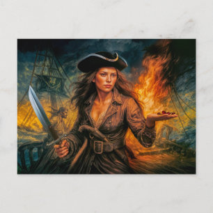 Cartão Postal Retrato lendário da pirata Anne Bonny