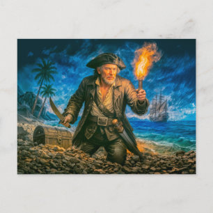 Cartão Postal Retrato lendário do pirata Capitão Kidd