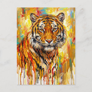 Cartão Postal Retrato Majestoso do Tigre: Pintura Expressiva a Ó