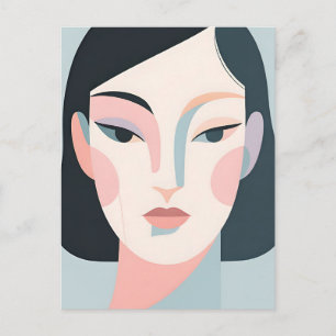 Cartão Postal Retrato Minimalista Geométrico de Mulher Abstrata