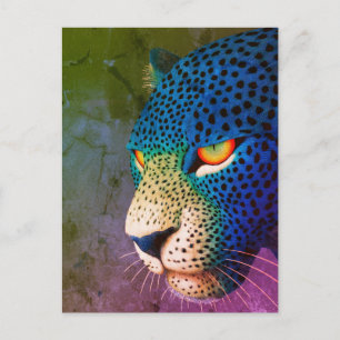 Cartão Postal Retrato Moderno de Gato Selvagem com Olhos Vermelh
