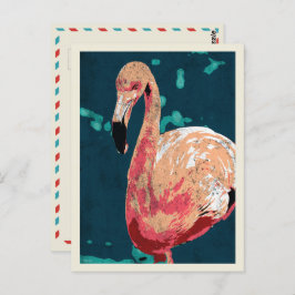 Cartão Postal Retrato moderno de uma ilustração flamingo rosa