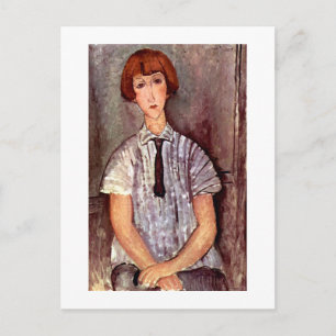 Cartão Postal Retrato modigliani Young Girl in Striped Blouse