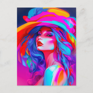 Cartão Postal Retrato Neon Pop Art