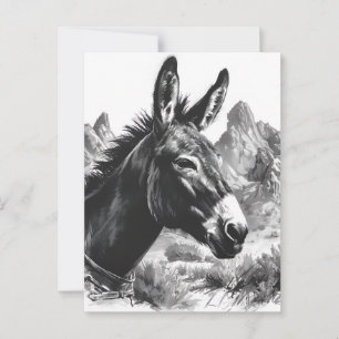 Cartão Postal Retrato preto e branco de burro no sudoeste