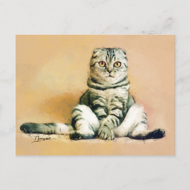 Cartão Postal Retrato Sentado De Gato Escocês (Frente)