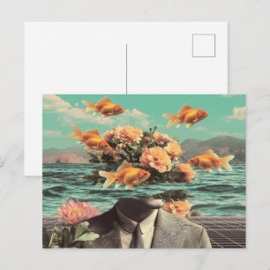 Cartão Postal Retrato Surrealista com Flores de Peixinho e Ocean