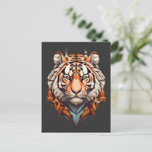 Cartão Postal Retrato tigre, cor laranja design minimalista