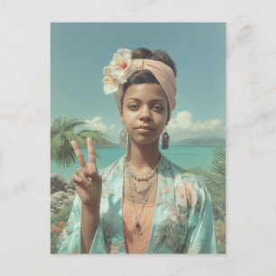 Cartão Postal Retrato Tropical com Sinal de Paz