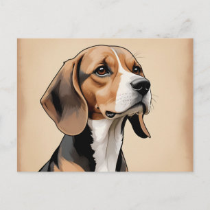 Cartão Postal Retrato Vintage de Beagle em Estilo Retro de Meado