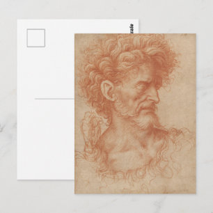 Cartão Postal Retrato Vintage Renascimento Barroco em Giz Vermel