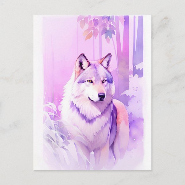 Cartão Postal Retrato Wolf Watercolor 2 (Frente)
