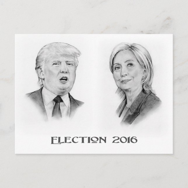 Cartão Postal Retratos de Trump e Lápis Hillary, Eleição 2016 (Frente)
