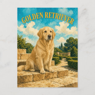 Cartão Postal Retriever Dourado, Arte de Cachorro em Aquarela Vi