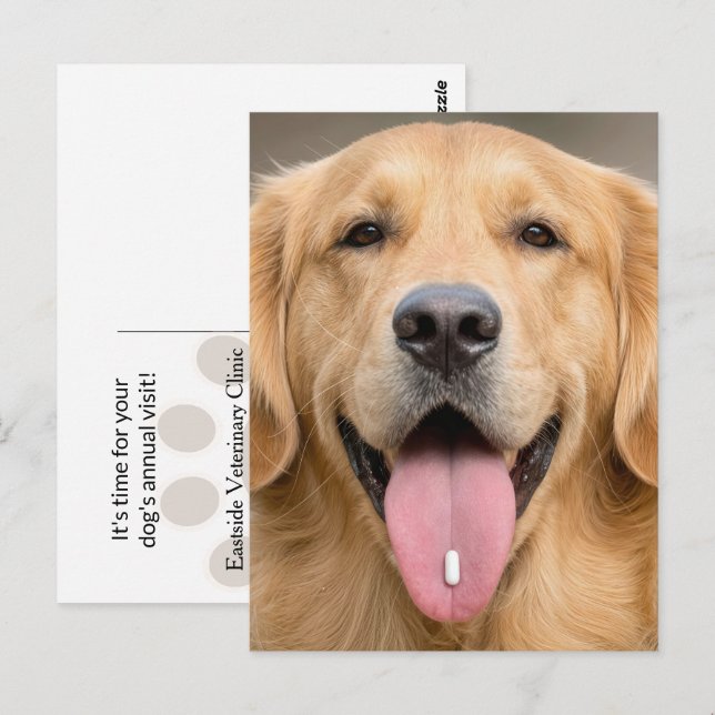 Cartão Postal Retriever Dourado com um Comprimido (Frente/Verso)