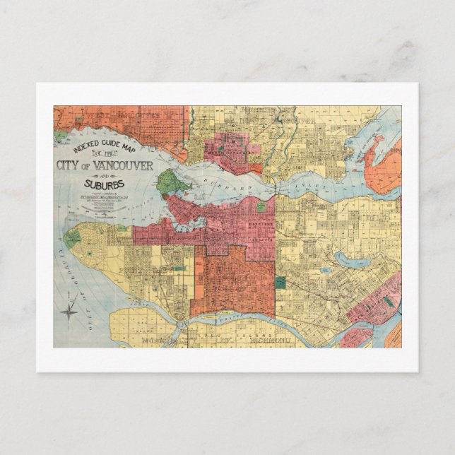 Cartão Postal Retro 1914 Map City of Vancouver British Columbia (Frente)