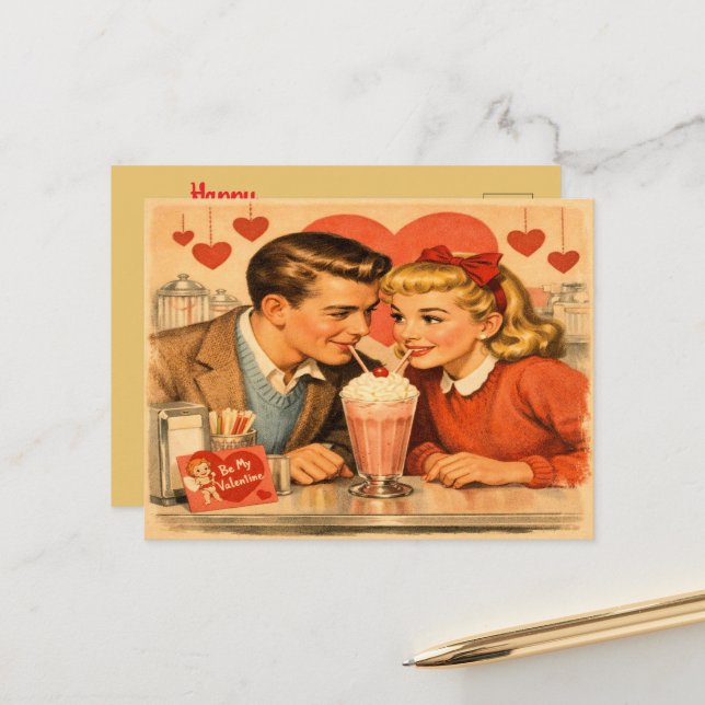 Cartão Postal Retro 1950s American Valentine's Day Postcard (Frente/Verso In Situ)