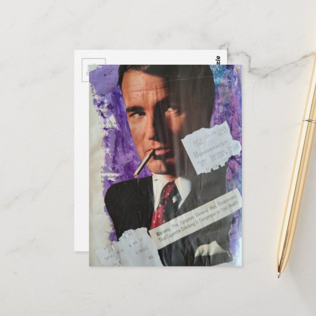 Cartão Postal Retro 1960s era smoker man heath danger collage (Frente/Verso In Situ)